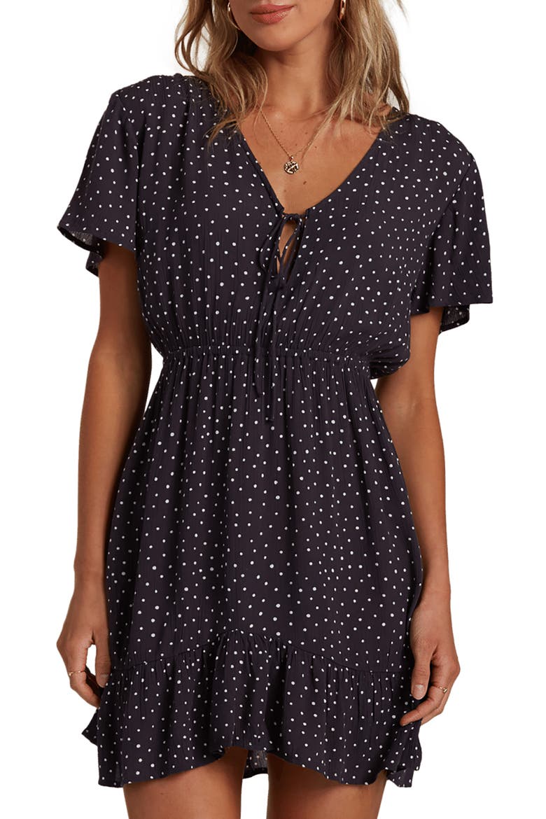 Day Trippin' Polka Dot Minidress, Main, color, OFF BLACK