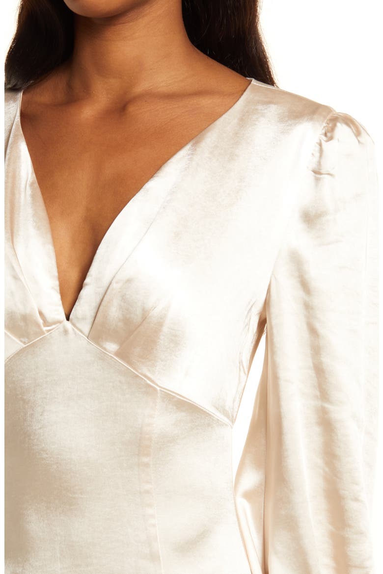 Aleah Long Sleeve Satin Gown, Alternate, color, PEARL