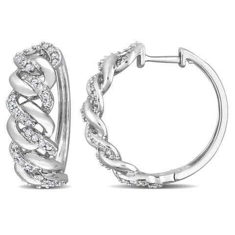 1/2 CTW Diamond Oval Link Hoop Earrings