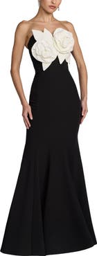 Mac Duggal Crepe Strapless Mermaid Gown With 3D Flowers