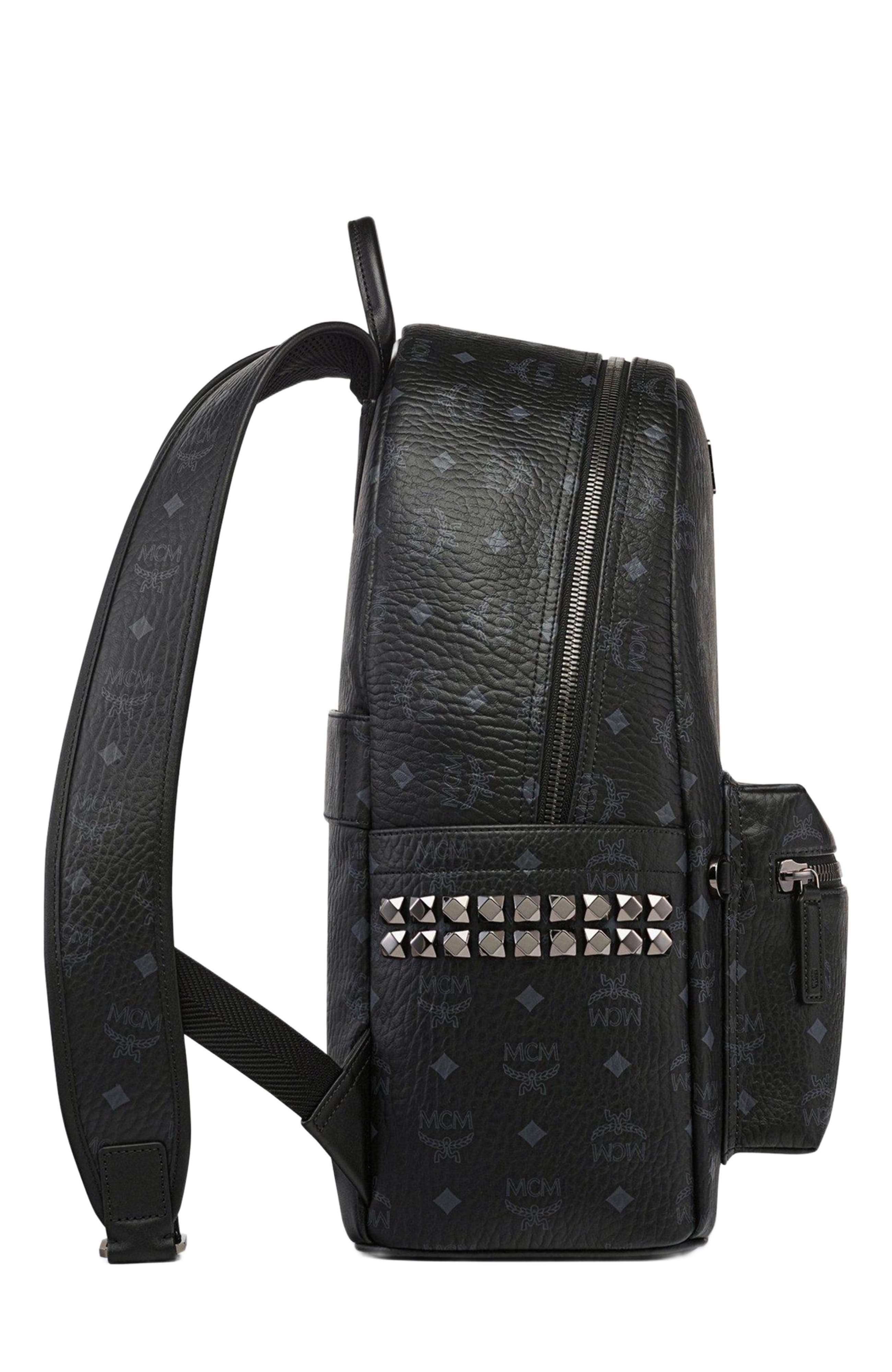 MCM Stark Side Studs Backpack in Visetos, Alternate, color, Black