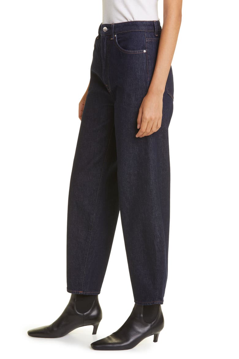 High Waist Barrel Leg Organic Cotton Raw Denim Jeans, Alternate, color, RAW BLUE