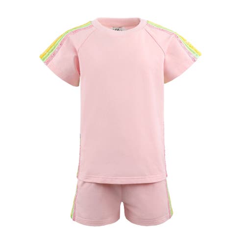 Lola + The Boys Rainbow Stripe Short Set In Pink