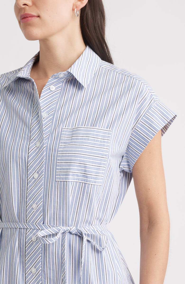 Caslon<sup>®</sup> Stripe Cotton Mini Shirtdress, Alternate, color, White- Navy Cill Stripe