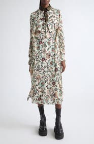 Sacai Floral Print Long Sleeve Cotton Shirtdress