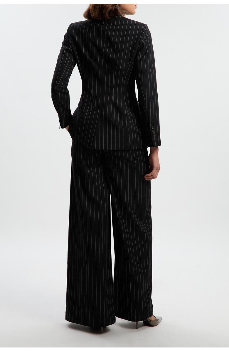 Karen Millen Pinstripe Wide Leg Tailored Trouser, Alternate, color, Black