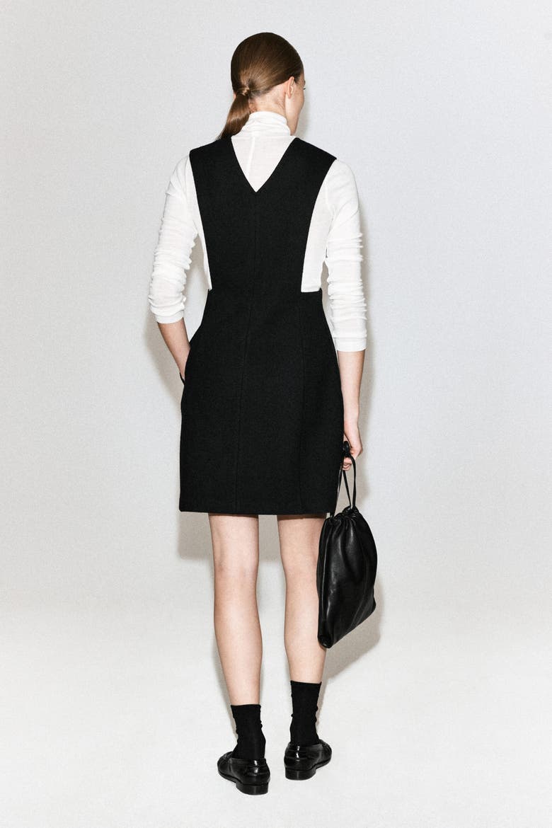 Boiled Wool-Blend Mini Pinafore Dress, Alternate, color, BLACK