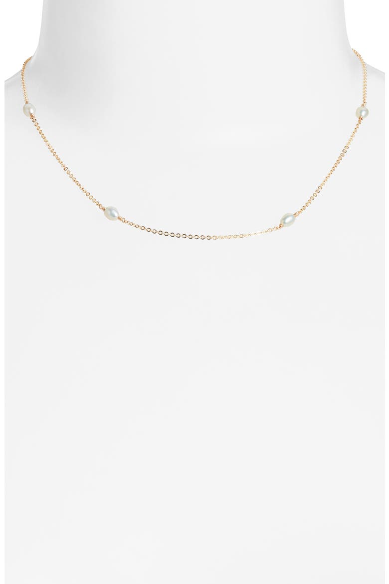 Cultured Freshwater Pearl Station Necklace, Alternate, color, YELLOW GOLD FILL
