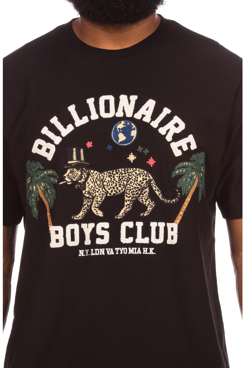 Leopard Embroidered Appliqué Cotton T-Shirt, Alternate, color, BLACK