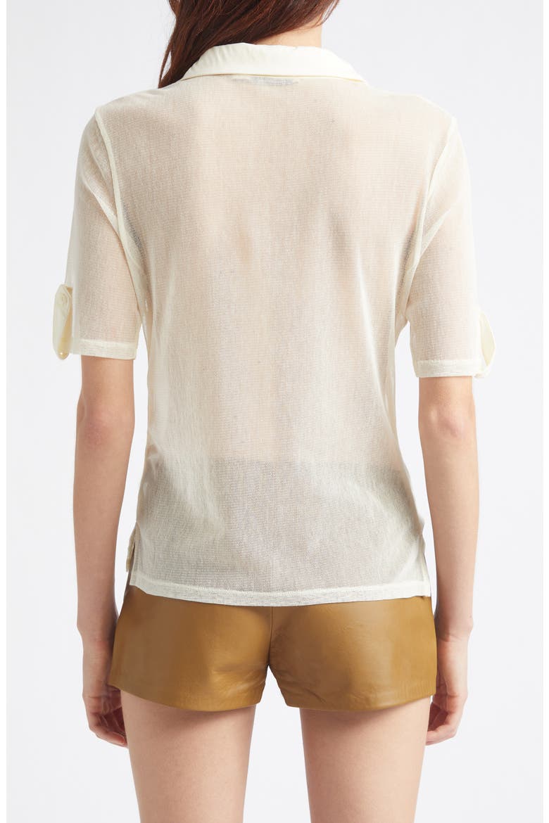 Sile Cotton Blend Tulle Polo Top, Alternate, color, 010 - OFF-WHITE