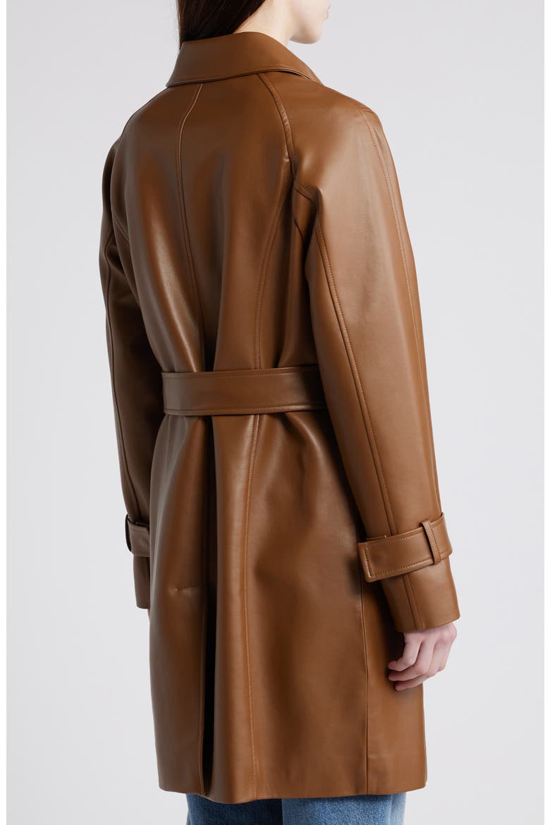 Tie Belt Snap Front Faux Leather Jacket, Alternate, color, COGNAC