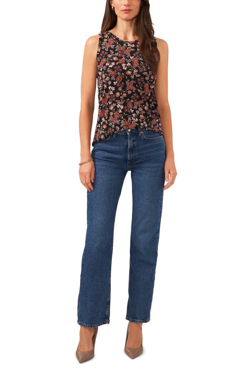 Vince Camuto Floral Print Tank, Alternate, color, Rich Black