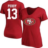 FANATICS Women's Brock Purdy Scarlet San Francisco 49ers Plus Size Fair Catch Name & Number Scoop Neck T-Shirt