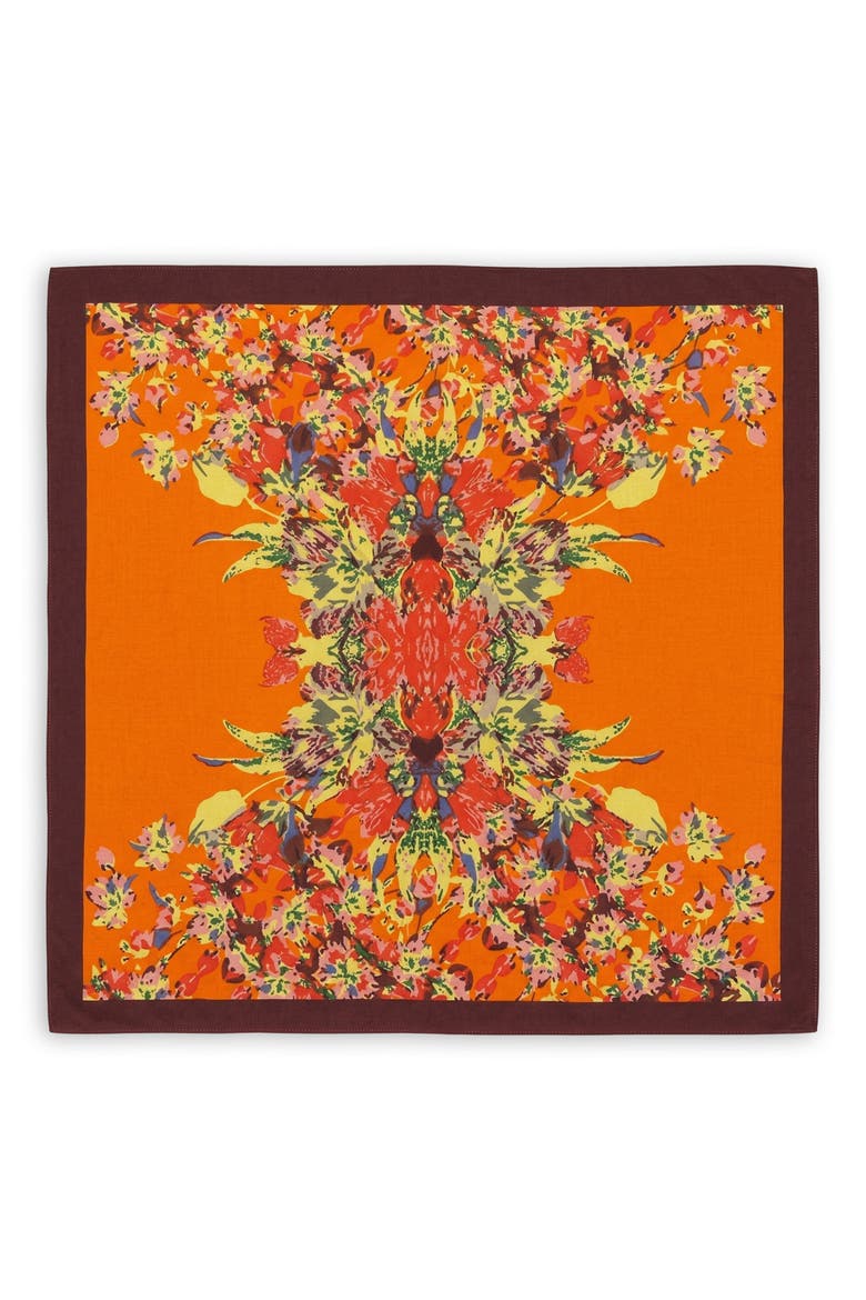 Bloom Border Square Scarf, Main, color, ORANGE
