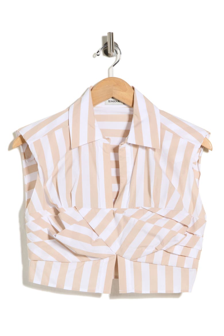 Emie Cropped Box Sleeve Top, Alternate, color, SAND STRIPE