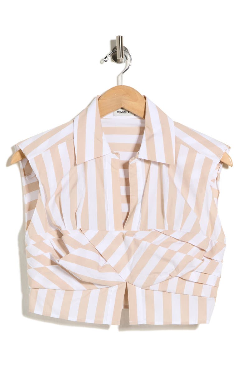 Simkhai Emie Cropped Box Sleeve Top, Main, color, Sand Stripe