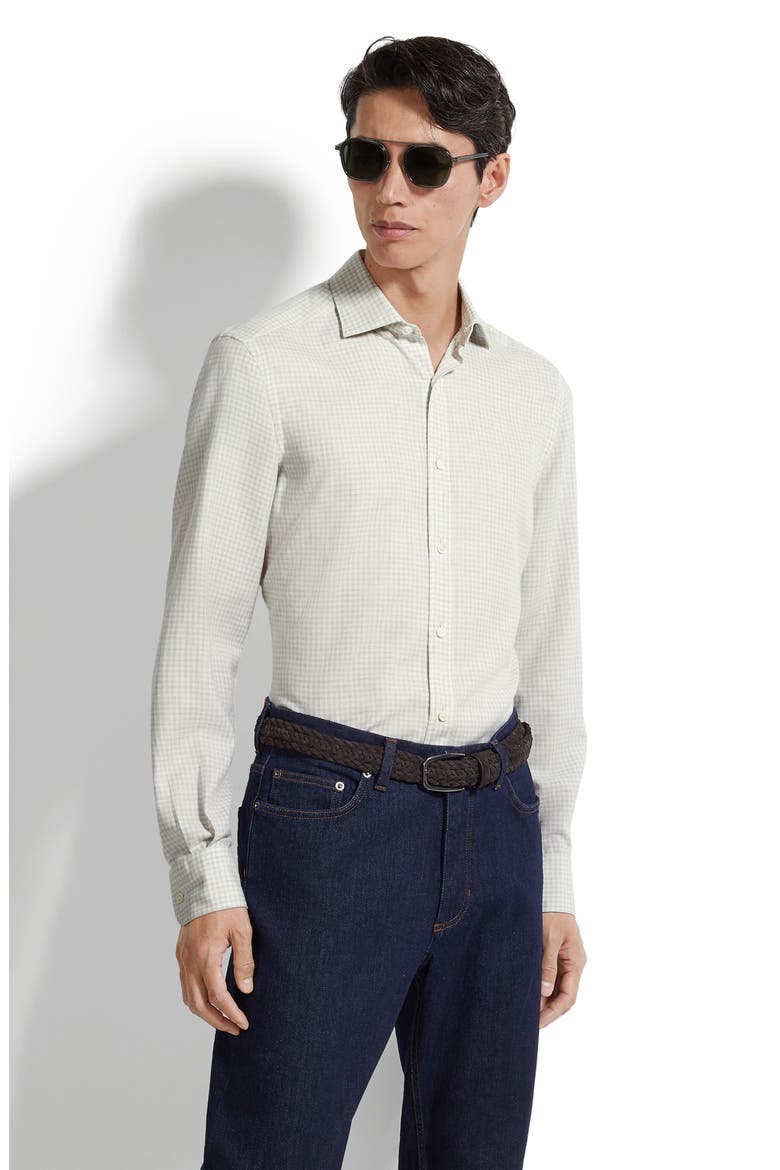 Cashco Gingham Check Cotton & Cashmere Button-Up Shirt, Alternate, color, LIGHT GREY / WHITE