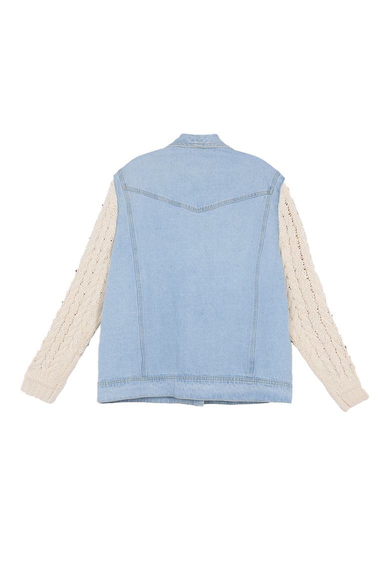 Embellished Knit Sleeve Denim Jacket, Alternate, color, DENIM