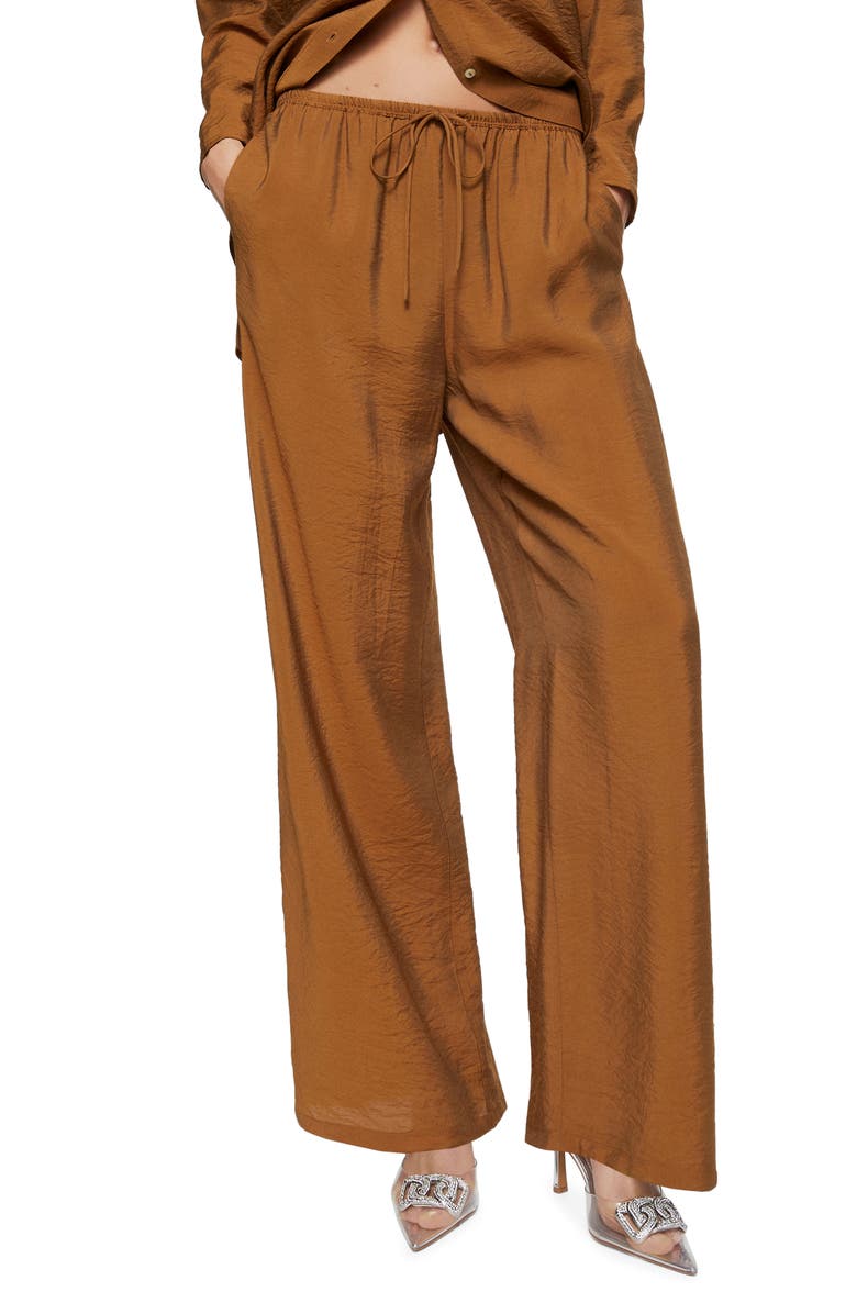 MANGO Satin Palazzo Drawstring Pants, Main, color, 