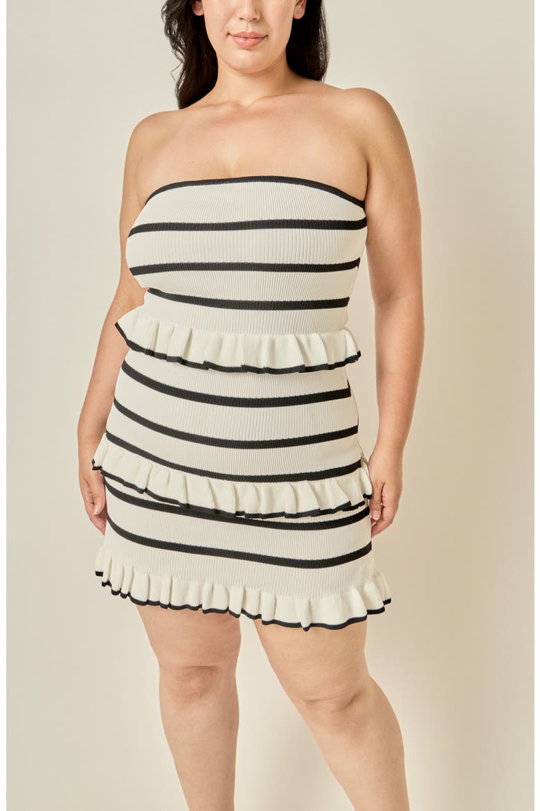Striped Ruffle Tube Minidress, Alternate, color, CREAM/ BLACK