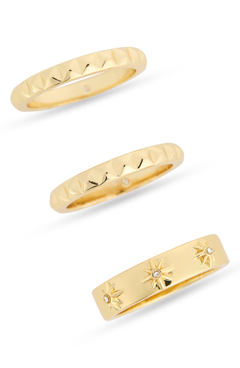 Covet Set of Three Studs and Stars Rings, Main, color, Clear/ Gold