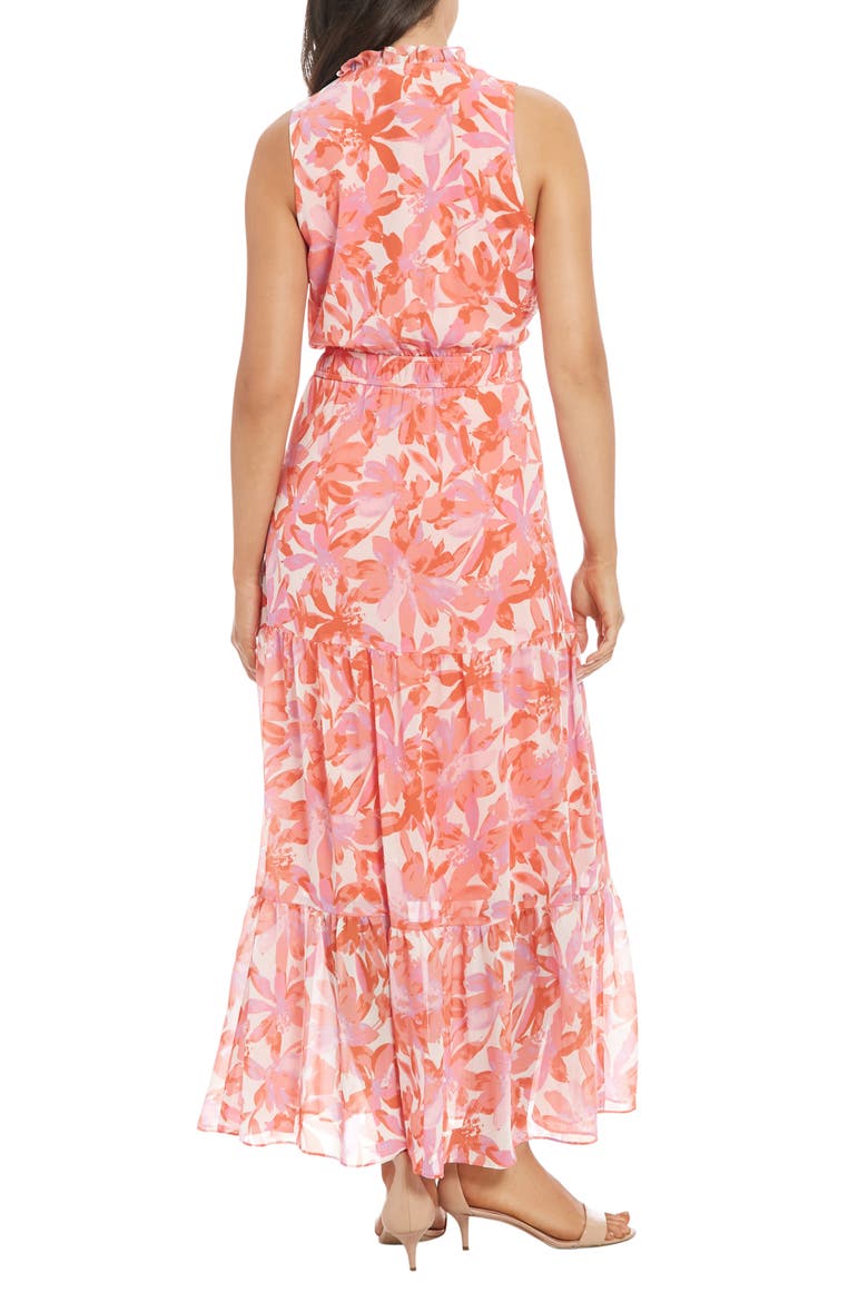 Floral Sleeveless Tiered Chiffon Maxi Dress, Alternate, color, WHITE/ CORAL