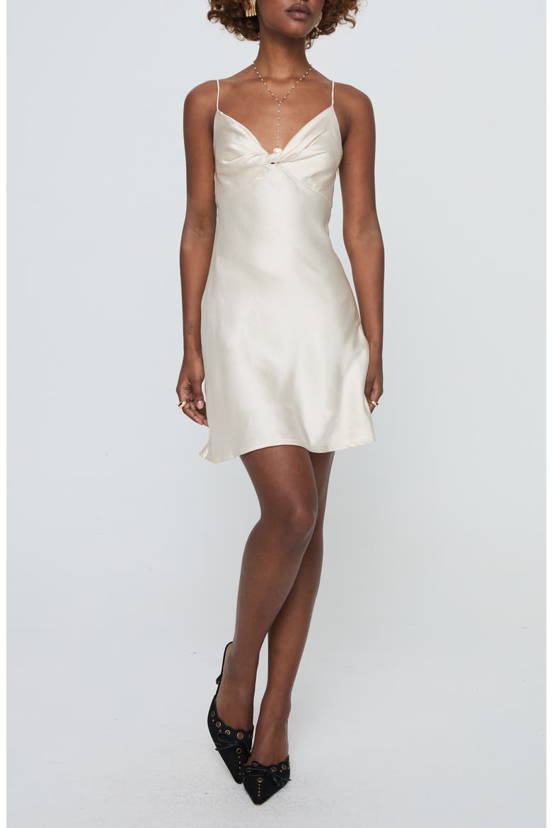 Marilyn Front Twist Satin Mini Slipdress, Main, color, CHAMPAGNE