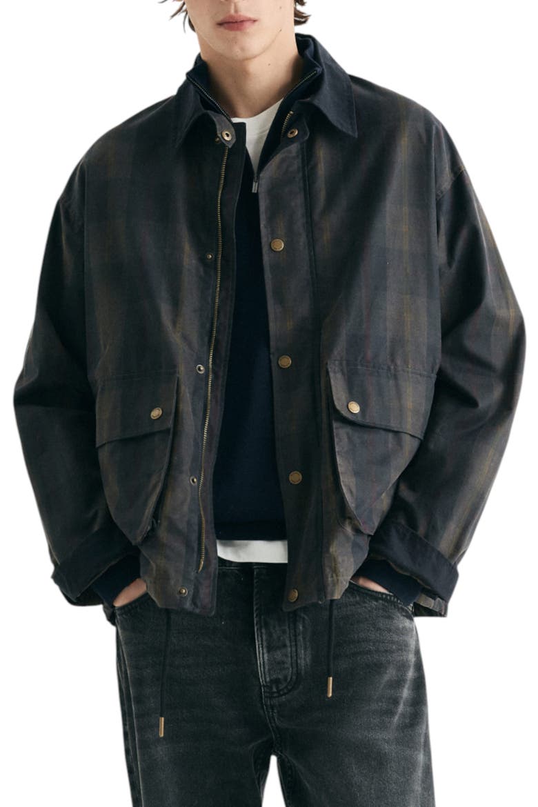 Striped Printed Oxford Shirt, Main, color, Navycheck