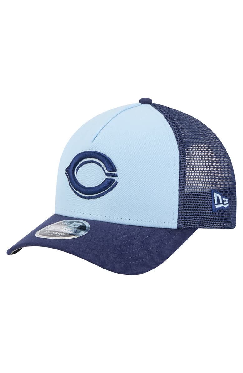 New Era Men's New Era Light Blue/Navy Cincinnati Reds 2-Tone Color Pack 9FORTY Adjustable Trucker Hat, Main, color, 