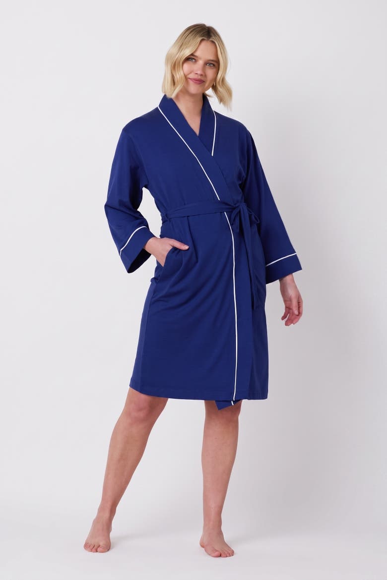 Solid Pima Knit Kimono Robe, Main, color, Marine Blue
