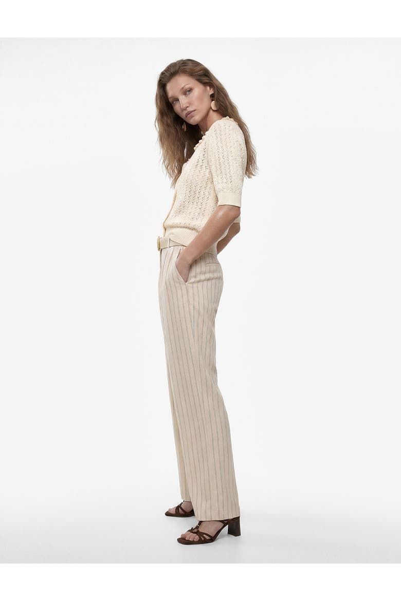 Linen Blend Belted Baggy Full Length Striped Trousers, Alternate, color, WHITE STRIPE