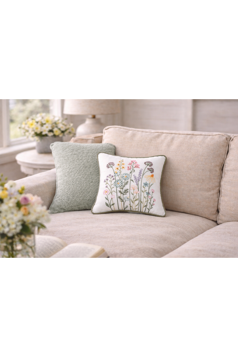Botanical Garden Flowers Cotton Blend Mini Spring Accent Pillow 12" x 12", Alternate, color, Purple