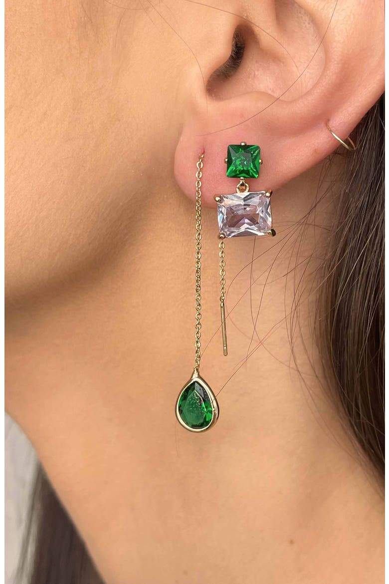 Crystal Square Drop Earrings, Alternate, color, GREEN