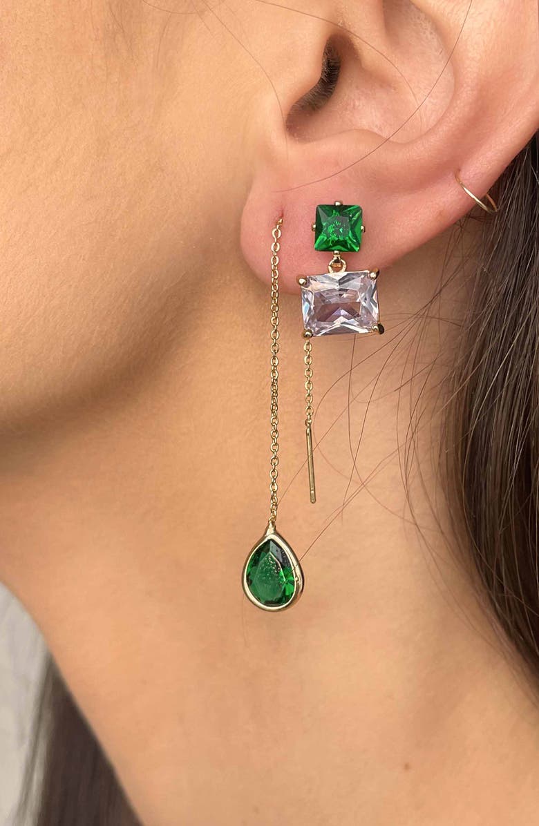 Ettika Crystal Square Drop Earrings, Alternate, color, Green