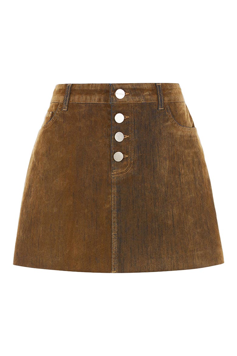 Corrie Flock Velvet Denim A-Line Skirt, Alternate, color, YELLOW
