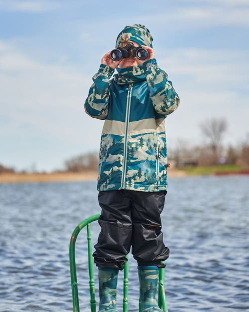 Deux Par Deux Little Boy's Colorblock Printed Two-piece Mid-season Outerwear Set Forest Green With B In Forest Green With Black Pines