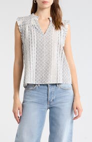Rails Arlene Eyelet Embroidered Linen Blend Ruffle Shoulder Top