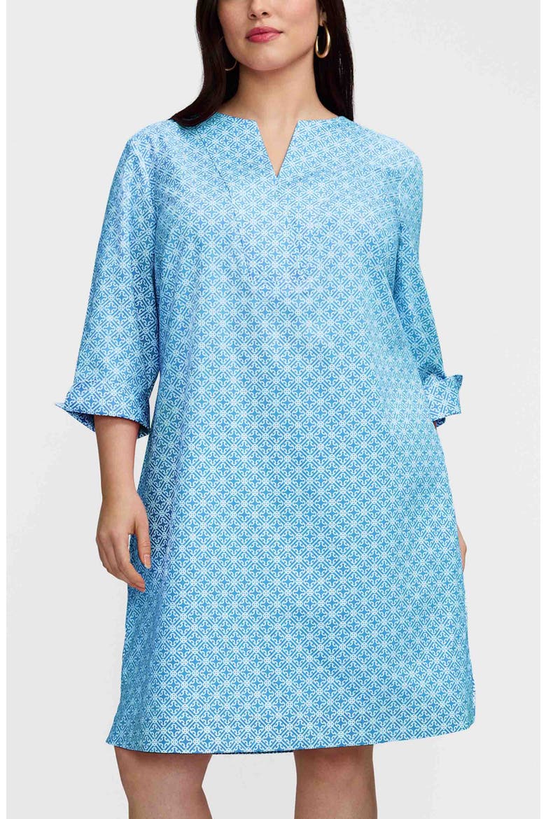 Vena Geo Lattice Print Cotton Shift Dress, Alternate, color, BLUE/ WHITE