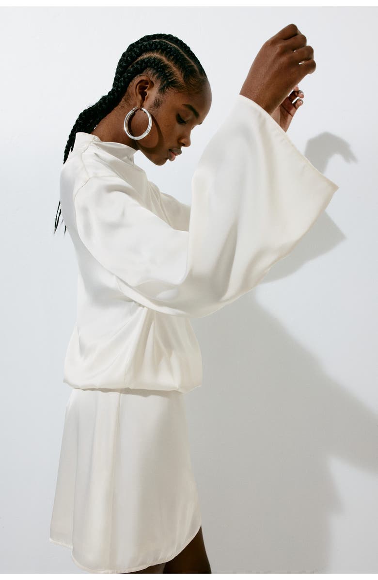 H&M Draped Satin Dress, Alternate, color, Cream