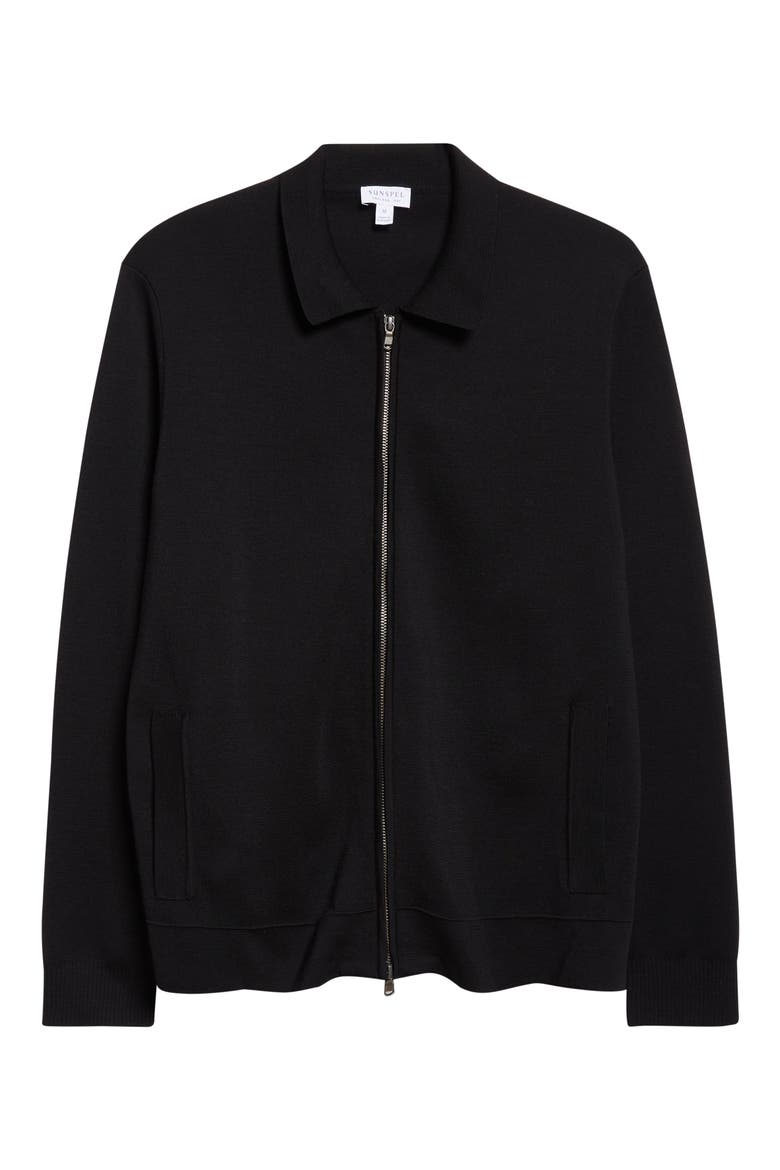 Merino Wool Zip Cardigan, Alternate, color, BLACK
