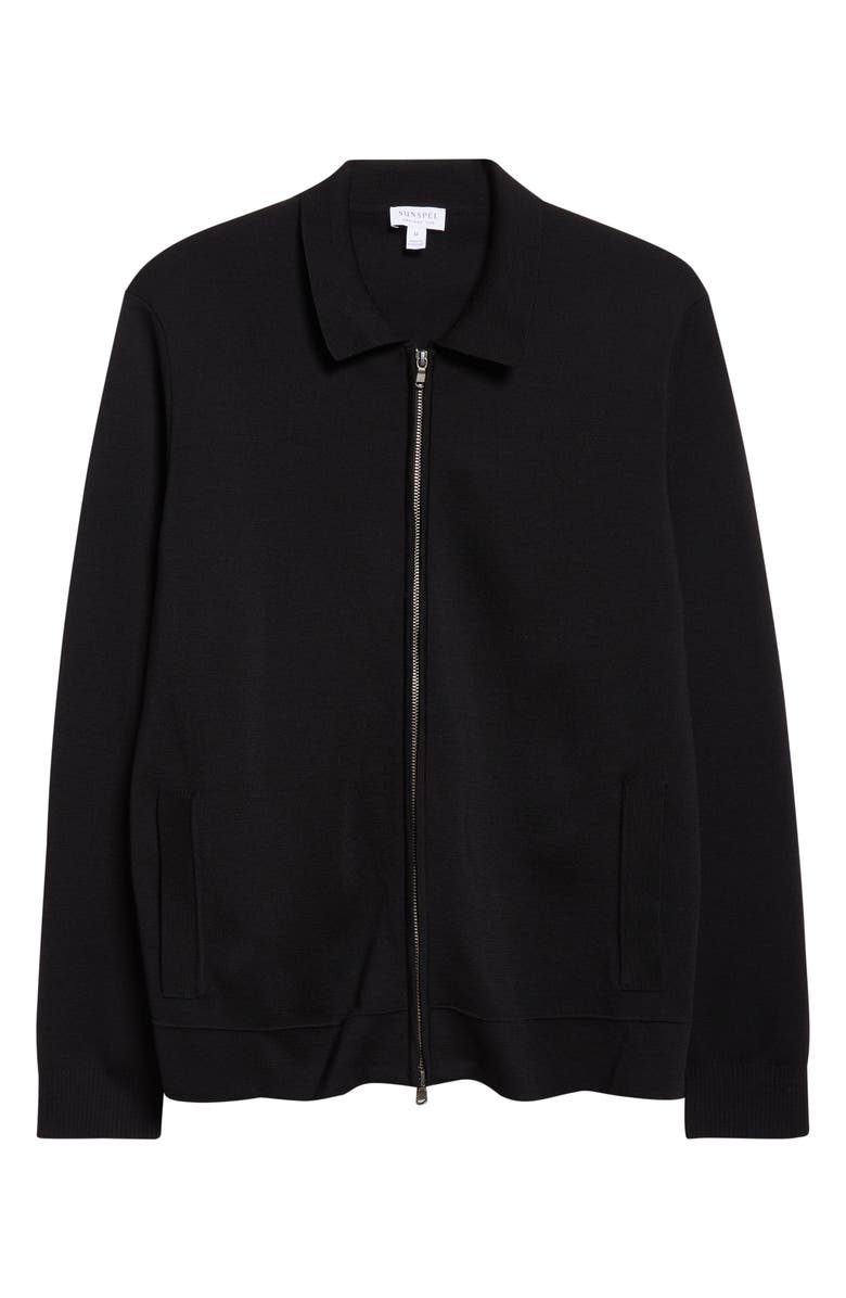 Sunspel Merino Wool Zip Cardigan, Alternate, color, Black