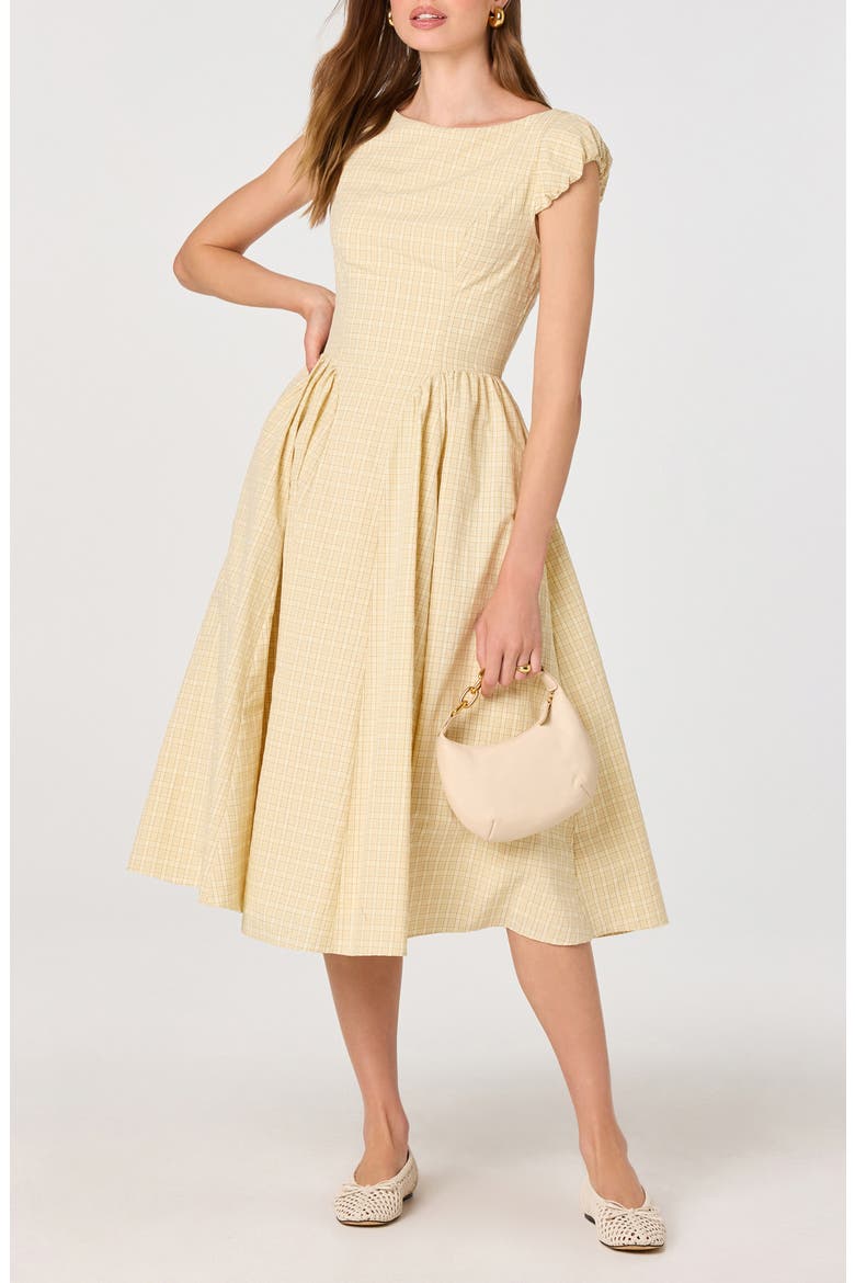 Emalee Check Print A-Line Dress, Main, color, BUTTER YELLOW PLAID
