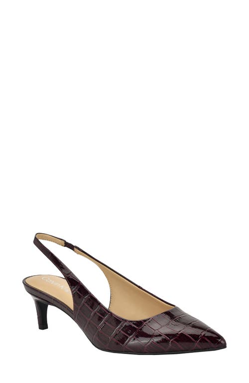 Calvin Klein Dainty Kitten Heel Pointed Toe Slingback Pump In Burgundy