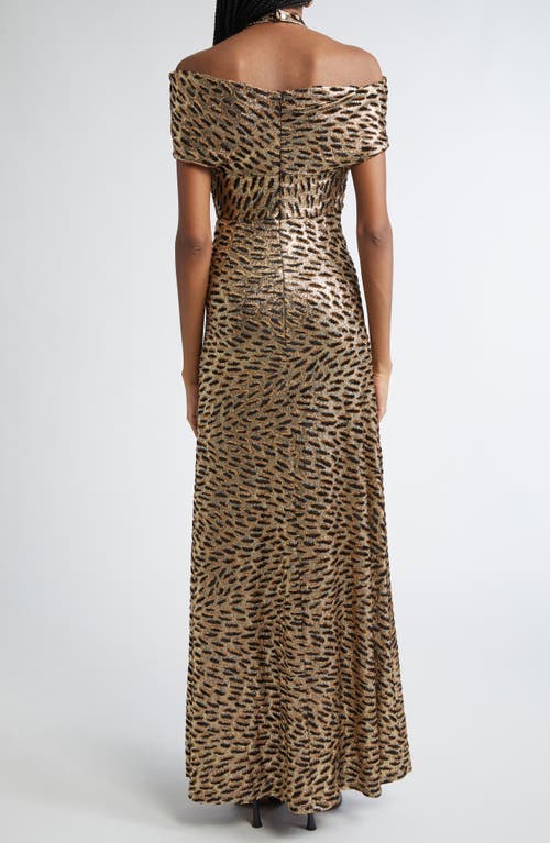 Rabanne Leopard Print Chain Halter Neck Gown