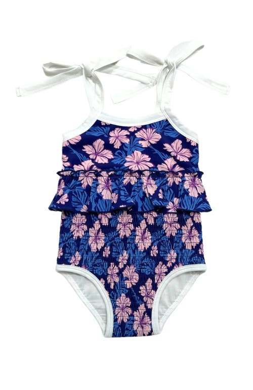 Charlie Lou Baby ® Twilight Blossoms Smocked One Peice Swimsuit In Blue And Pink