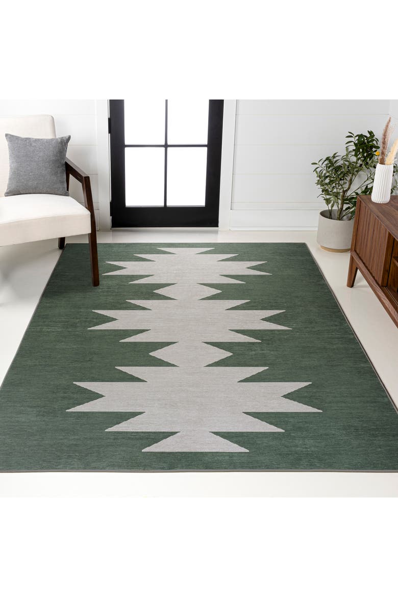 Chayton Minimalist Geometric Machine-Washable Area Rug, Alternate, color, Forest Green