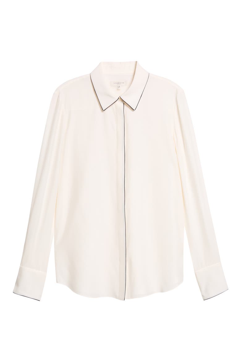 Scottie Contrast Piping Silk Button-Up Shirt, Alternate, color, CLOUD
