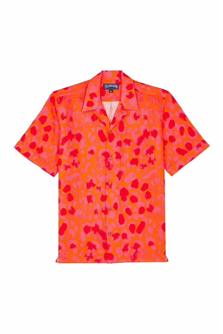 Men's Bowling Linen New Leopard Shirt, Alternate, color, ABRICOT