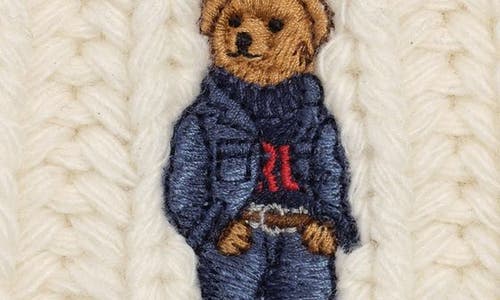 Polo Ralph Lauren Denim Bear Pompom Beanie In White