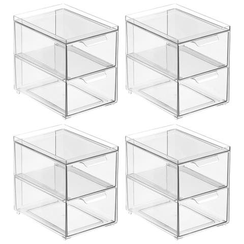2-Drawer Stackable Organizer - Pull-Out Sliding Storage Drawers for Kitchen - Set of 4 - Clear